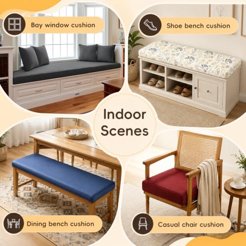 Custom Bench Cushion Waterproof, Non-Slip, Any Shape, 100+Color | 70D High Density Foam, TPU Outdoor Patio Cushion, Indoor Window Seat Cushion, Removable Machine-Washable Zippered Cover