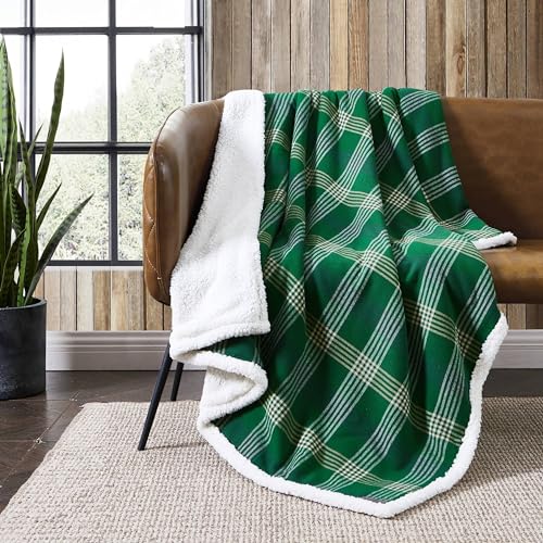 Eddie Bauer - Throw Blanket, Soft & Reversible Cotton Flannel Bedding, Throw Blanket for Couch or Bed (Union Bay Green, 50" x 60") - color: Union Bay Green