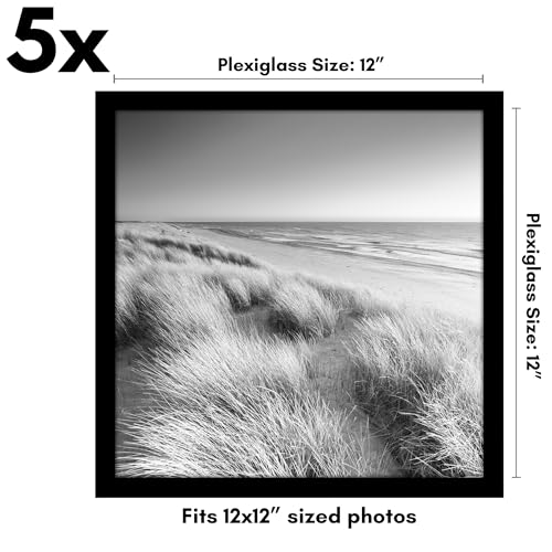 Americanflat 12x12 Picture Frame 5-Pack - Slim Molding - Black | Polished plexiglass front, sawtooth hangers included, secure turn-tab backing, fits photos, posters and art - color: Black, size: 12x12
