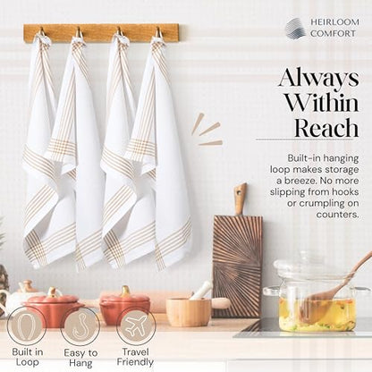 Beige and White Waffle Kitchen Towels 12 Pack, 100% Cotton, 16x26 Inch, Ultra Absorbent, Fast Dry Dish Towels, Reusable Dishcloths for Drying, Cleaning, Kitchen Use - color: Beige, White, style: 12 Pack