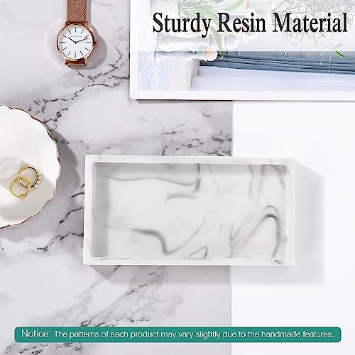 Emibele Bathroom Vanity Tray Countertop, 8" Rectangular Marble Resin Tray | Dresser Kitchen Sink Tray, for Jewelry Cosmetic Perfume Soap Candle, Compact Lightweight Waterproof, Mini Size, Marble White - color: Ink White, size: 7.7" x 3.9" x 0.8"