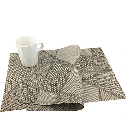 Natural Placemats Woven Vinyl Non-Slip Insulation Heat Stain Resistant Washable Table Placemats Kitchen Dining Table Top Meal Mat Place Mats PVC Set of 6, Natural Wood Color - color: Wood Color