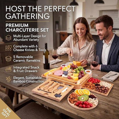 Charcuterie Boards Gift Set, Cheese Board Knife Set, Entertaining Party Food Displays, Entertaining Gifts, Up to 24 × 24, Servies Tray Worry-Free for Parties, Housewarming, Wedding Gift