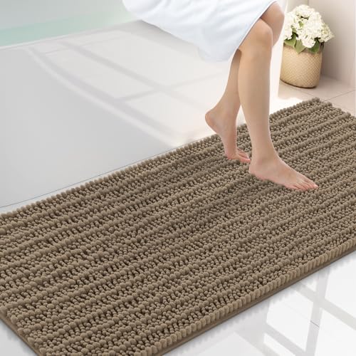 Smiry Bathroom Rugs 59X20, Extra Soft Rubber Backing Chenille Bath Mats | Camel Machine Washable Non Slip Quick Dry Bath Mats for Bathroom Floor, Tub, Shower, Home Decor Accessories - color: Camel, size: 59'' X 20''