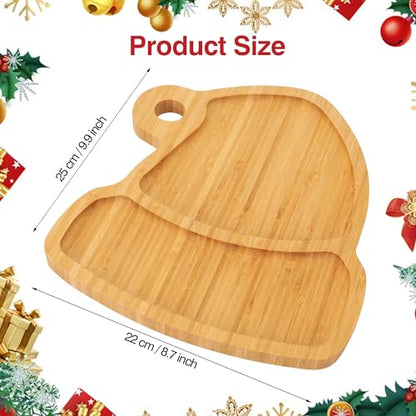 WILLKOMMEN Christmas Serving Tray, Bamboo Christmas Hat Shaped Serving Platter, Charcuterie Board Serving Dishes 10" x 9" for Party Cookie Fruit Tray Cheese Board Plate - color: Christmas Hat Shaped