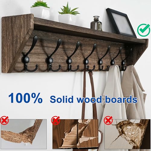 WEBI Coat Rack Wall Mount with Shelf,35" Long Wall Shelf with Hooks Underneath,7 Triple Hooks for Entryway,Hallway,Bedroom,Weathered Brown - color: Weathered Brown, size: 35 Inch