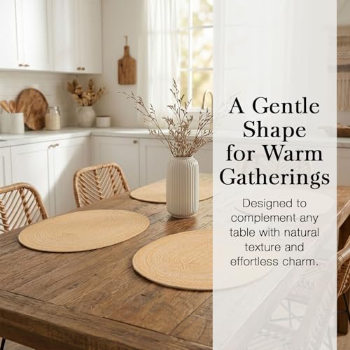 Placemats Set of 4, Woven Oval Braided Dining Table Mats(Beige Brown) | 12 x 17.5 Inch Size Fits Plates and Flatware; Hand Washable and Heat Resistant for Kitchen Use, with Farmhouse and Boho Style - color: Beige Brown, size: 4 pcs