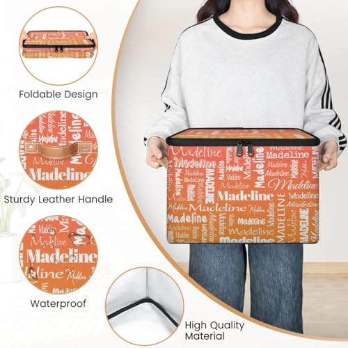 Custom Storage Basket with Name, Personalized Keepsake Box, Orange | Foldable Fabric Gradient Large Memory Bin with Handle Lid Lightweight Waterproof Dustproof, 14"L x 10.2"W x 10.4"H - color: Option 17