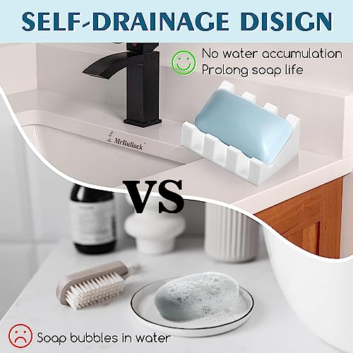 Silicone Soap Dish Self Draining with Suction Cups (White, 1 Pack) | Waterfall drainage design drains fast to keep soap dry non-slip silicone base, practical soap saver for bathroom & kitchen - color: White, size: 1