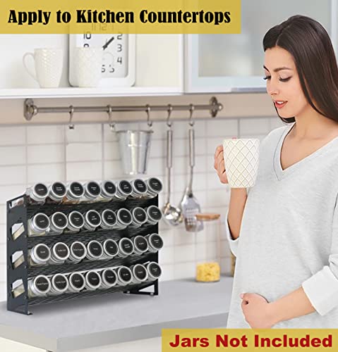 4 Tier Spice Rack Organizer with 32 Square Spice Jars and 160 Spice Labels Set for Kitchen Cabinet Countertop Pantry or Wall Mount, Matte Black - size: 4 Tier With Jars