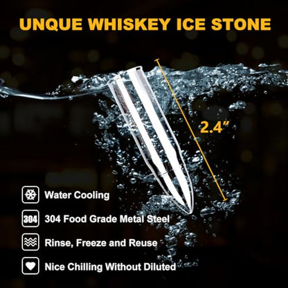 Whiskey Glasses Set with Stainless Steel Cooling Stones, for Men | Ideal for Birthday, Christmas, Gift for Dad Husband Boyfriend, Keeps Drinks Cold Without Dilution, Classic Home Bar Accessory
