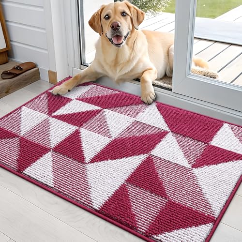 OLANLY Door Mat Indoor Entrance Washable 36x24, Odor-Free Low-Profile Front Back Geometric Doormat, Absorbent Resist Dirt Entry Carpet, Easy to Clean Sturdy Inside Floor Mats for Entryway, Burgundy - color: Burgundy, size: 36" x 24"