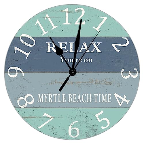 Relax You're On Beach Time Clock Beach Wooden Wall Clocks for Farmhouse Decor Quartz Wooden Round Wall Clocks 15 inch Silent Wall Clock Vintage Wall Clock for Housewarming Gift Easy to Read - color: Clock, size: 38cmx38cm