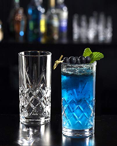 Royalty Art Kinsley Tall Highball Glasses, Set of 8, 12 oz Cups | Textured designer glassware, water, beer, soda, trendy elegant dishware, dishwasher safe - style: Hiball