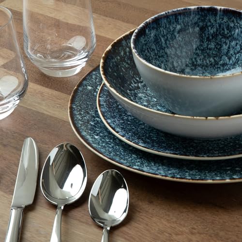 Larder & Vine Stoneware Dinnerware Set, 16 Piece, 4 Place Settings, Made in Portugal, Bondi Waters - color: Bondi Waters