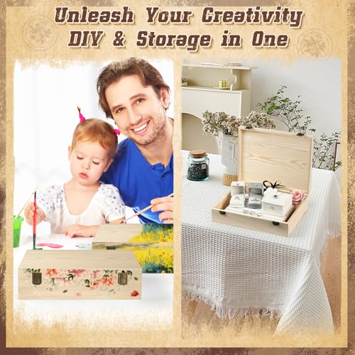 Unfinished Wooden Box with Lid 12"x9"x3.1"Decor Storage Crafts Boxes | Natural Keepsake Memory Pine Wooden Boxes for Crafts, DIY, Painting, Wood Burning,Wood Gift Box- Ideal Gift & Home - size: Medium box of 2（12 x 9x3.1 Inch）