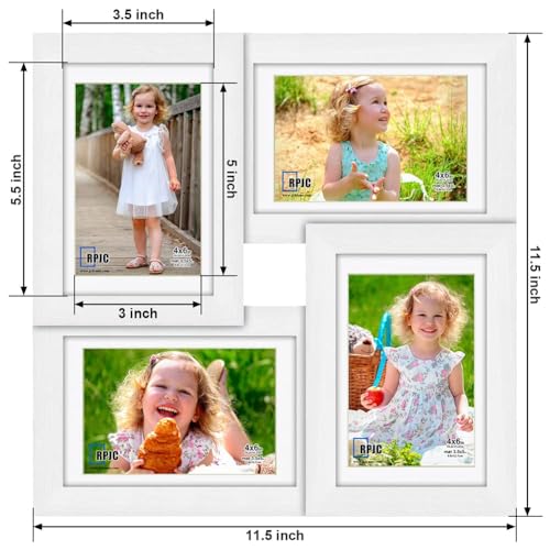 RPJC 4x6 Solid Wood Real Glass Collage Picture Frame Wall Display White | 4-opening Family Multi Photo Frames, Gift-Ready in White Box, A tasteful gift - color: White, size: 4x6-4opening