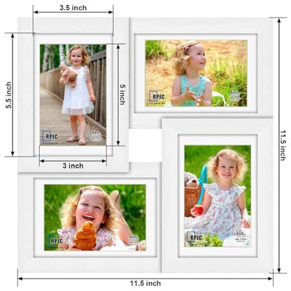 RPJC 4x6 Solid Wood Real Glass Collage Picture Frame Wall Display White | 4-opening Family Multi Photo Frames, Gift-Ready in White Box, A tasteful gift - color: White, size: 4x6-4opening