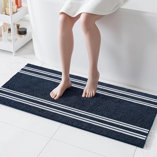 Tyrot Bathroom Runner Rugs Non Slip Washable 24x47, Ultra Soft Super Absorbent Bath Rugs for Bathroom Floor, Shaggy Chenille Bath Rug, Microfiber Plush Quick Dry Bath Mat for Bathtub, Hallway, Navy - color: Navy, size: 24''x47''