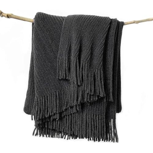 lifein Throw Blanket for Couch, Soft Boho Decor Bed Throw,Cozy Grey Knitted Chenille Small Farmhouse Lightweight Throw (Dark Grey,50 * 60") - color: G-dark Grey, size: 50*60''