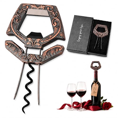 Ah-So Wine Opener for Vintage Bottles & Old Corks(Copper) | 3-in-1 Two-prong cork remover for dry, brittle corks; protective leather cover and gift box for collectors and connoisseurs - color: Antique Copper