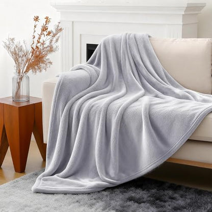 3-Pack Fleece Throw Blankets 50x60, 300GSM Soft Flannel Plush Blanket, Lightweight Warm Couch Sofa Bed Blankets, No Shedding All Season (Light Gray) - color: Light Gray