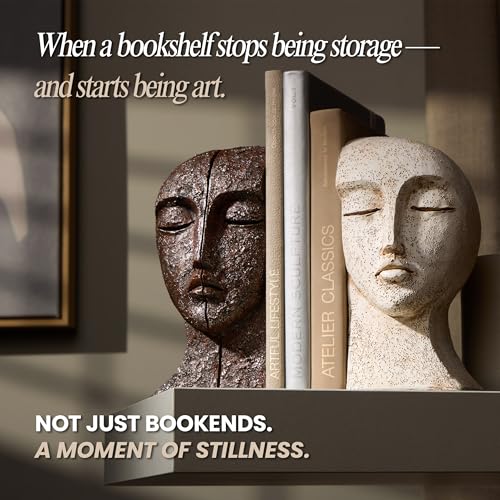 Heavy Duty Bookends for Heavy Books, Book Ends for Shelves, Unique Decorative Book Ends, Aesthetic Bookshelf Decor, Modern Home Decor Sculptural Book Holder/Book Stoppers, The Tranquil Faces