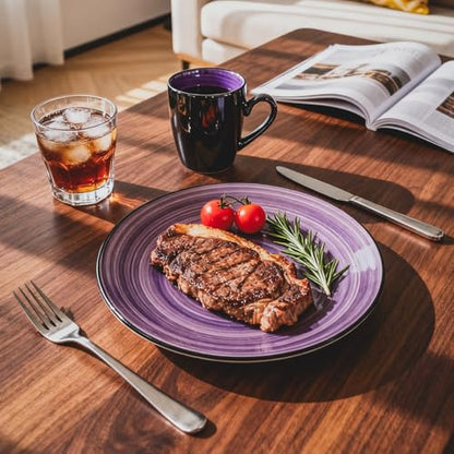 Stoneware Sonoma 56pc Dinnerware Set, Black + Speckled Spin Wash Purple - color: Purple