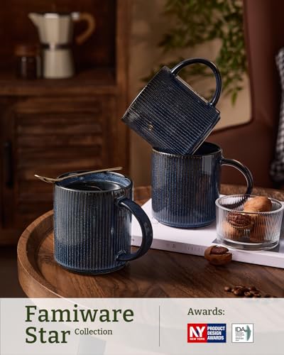 famiware Coffee Mug Set of 4, Star 16 oz Large Mugs Cup Set with Handle | Ceramic Mug for Coffee, Latte, Tea, Stackable Drinkware Set, Microwave & Dishwasher Safe, Nebulas Blue - color: Nebulas Blue, size: 4 Count (Pack of 1)