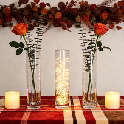 7.48 inch Tall Vases for Flowers,12PCS Glass Cylinder Vase,Bud Vase | Single Rose Bud Vase for Event Decor,Bud Vases in Bulk for Wedding Centerpieces,Home Aesthetic Desk Decor,Party Decorations