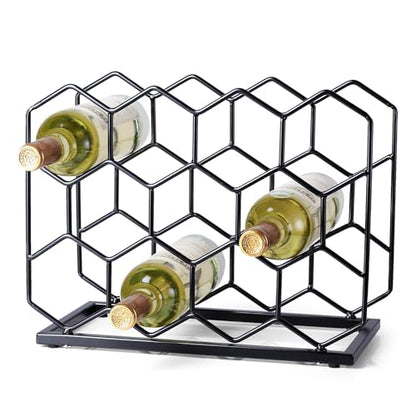 Countertop Wine Rack - 14 Bottle Freestanding Modern Gold Metal Small Wine Rack - Tabletop Wine Holder Stand for Cabinet, Pantry, Wine Bottle Storage - color: Black