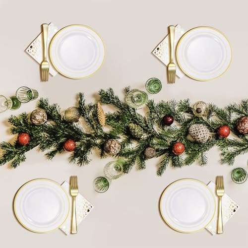 Gold Dessert Plates Set, 100 Wedding Plates Forks Cups and Napkins, 7.5 In | Sturdy plastic, cake service, appetizer tables, salad course, weddings, birthdays, easy cleanup - color: Gold, style: Plates,Forks,Napkins and Cups