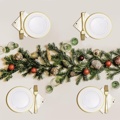 Gold Dessert Plates Set, 100 Wedding Plates Forks Cups and Napkins, 7.5 In | Sturdy plastic, cake service, appetizer tables, salad course, weddings, birthdays, easy cleanup - color: Gold, style: Plates,Forks,Napkins and Cups