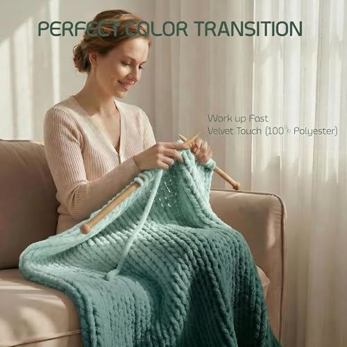 Beginner Chunky Yarn for Hand Knitting Ombre Blankets, Plush Chenille Fade | Long-fade ombre chenille chunky yarn - #7 Jumbo - 42oz/1200g - 81 Yards - Forest Green - color: Forest Green (0.8" Thick)