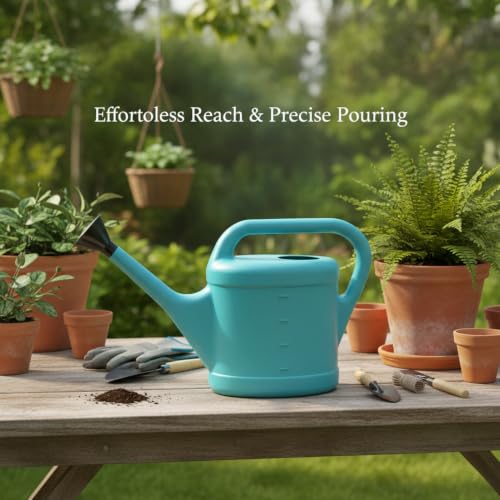 Long Spout Watering Can for Indoor Plants, Lightweight Blue PP Plastic with Narrow Tip for Precise Pouring - size: 15.35 x 3.74 x 12.2 in