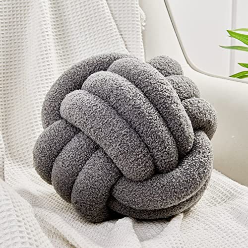 Uvvyui Knot Pillow Ball, Soft Home Decorative Pillows, Round Throw Pillow, Handmade Knotted Plush Pillow, Round Boucle Pillow Cushion (14 Inches Dark Gray) - color: Dark Gray, size: Large (Pack of 1)