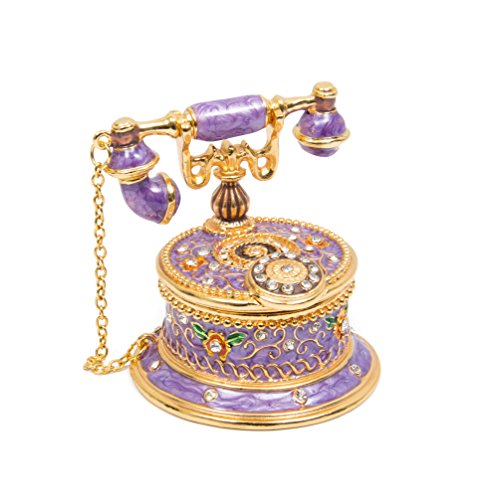 QIFU Hand Painted Purple Telephone Style Enameled Trinket Box Hinged Unique Gift for Family - color: T2 Purple