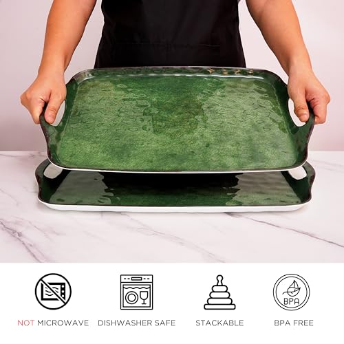 TP Melamine Serving Trays with Handles, 19" x 12", Set of 2, Retro Green | Large Rectangular Trays, Serving platters, Turkey and Party Serving, Lightweight, Break-resistant - color: Retro Green, size: 19" x 12"