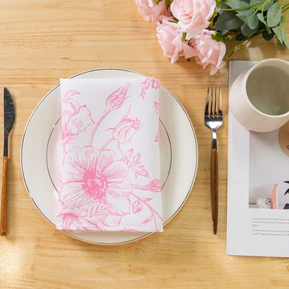 PLOYMONO Pink Floral Cloth Napkins - 8 Pack 17" x 17" Polyester Napkins | Heavy Duty 180 GSM Cloth Napkins with Hemmed Edges - Great for Restaurants, Weddings, Parties, Banquets Dinner - color: Pink Floral