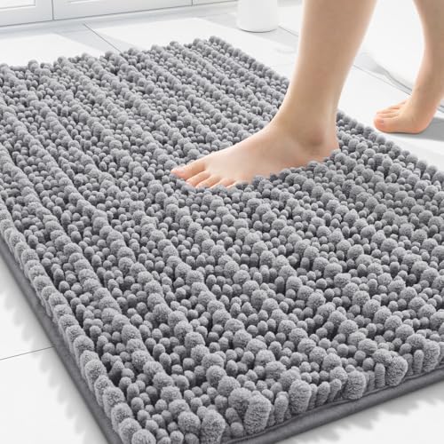 Smiry Bathroom Rugs 30X20, Extra Soft Rubber Backing Chenille Bath Mats | Grey Machine Washable Non Slip Quick Dry Bath Mats for Bathroom Floor, Tub, Shower, Home Decor Accessories - color: Grey, size: 30'' X 20''