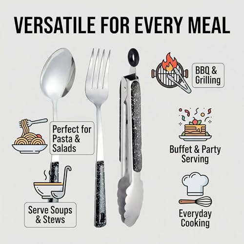 Stainless Steel Metal Serving Utensils Set | of Serving Spoons,Slotted Spoons,and Serving Tongs,serving fork,cake server,for Buffet,Soup,Rice,Commercial & Home Kitchen - color: 10 pack Serving Sets