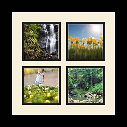 ArtToFrames Collage Photo Frame Single Mat with 4-4x4 Openings and Satin Black Frame. - color: 4 - 4x4 - (2377)