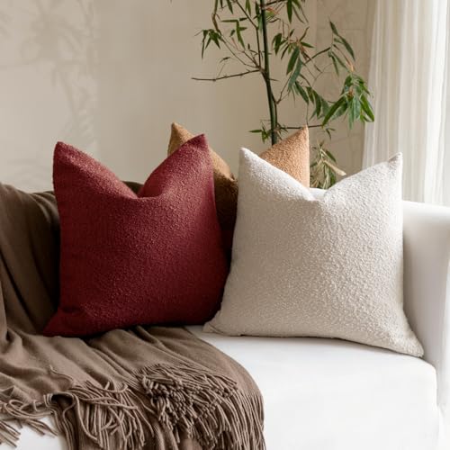 20x20 Boucle Throw Pillow Covers, Set of 2, Burgundy - color: Burgundy, size: 20" x 20" (Pack of 2)