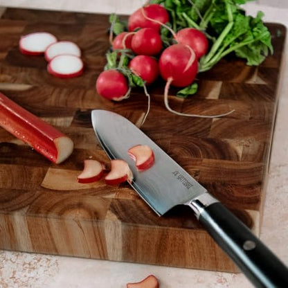 Extra-Large Acacia Wood Cutting Board with Built-In Handles – Checkered End-Grain Butcher Block, Reversible Chopping Board for Meat, Bread & Vegetables – Premium Heavy-Duty Chef Board