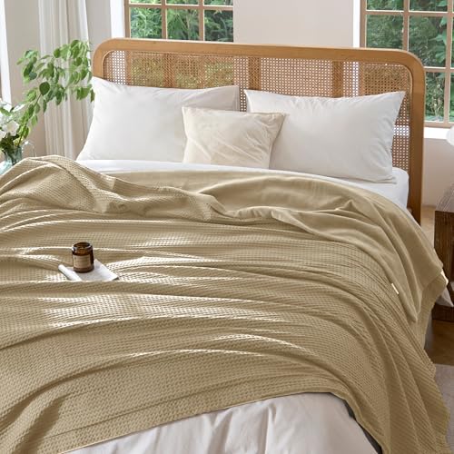 CHUFFED Cotton Waffle Blanket King Size - Plush Milk Velvet & Reversible Waffle Weave,Anti-Static 500Gsm Design，Thick Cozy Soft Winter Blanket for Bed, Couch, Sofa - Khaki, 104x90 Inches - color: Khaki, size: King
