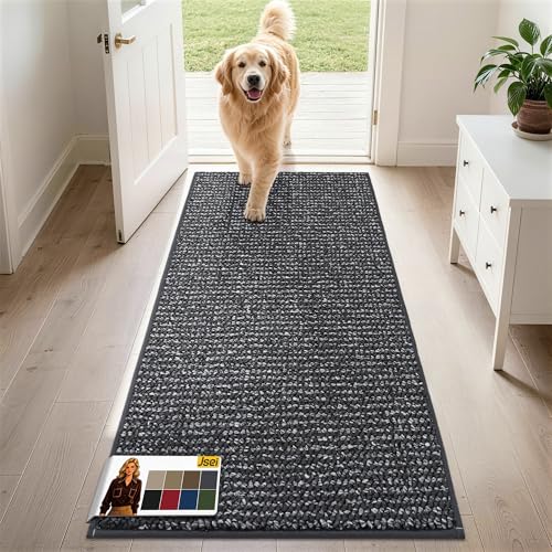JSEI Door Mat for Entrance, TPR Non-Slip Backing, 24"x60", Charcoal | Washable Low Profile Doormat for Front Door & Back Door, Absorbent Dirt-Trapping Entryway Rugs for Wet Shoes & Dirty Paws - color: Charcoal, size: 24'' X 60''