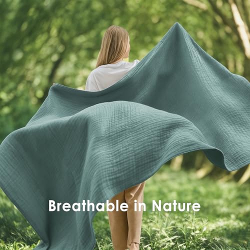 EMME Cotton Muslin King Blanket 4 Layer Ultra Soft Breathable Bed Layering Bedspread Coverlet Breathable Gauze Lightweight (Teal, 108"x90") - color: 01 - Teal, size: King (108" x 90")
