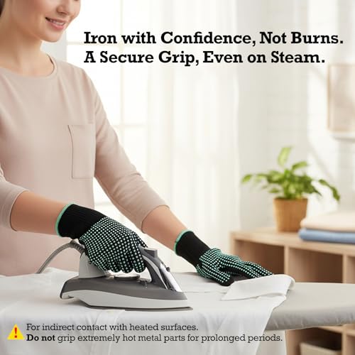 Hair Styling Heat Resistant Gloves for Women, 1 Pair | 482°F Max double-sided silicone dots mitts with elastic cuff for curling, flat irons, hair wavers, baking ovens & DIY.