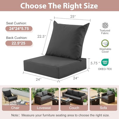 Outdoor Deep Seat Cushion Set, 24x24 Inch Water-Resistant & Fade-Resistant Outdoor Chair Cushions, Patio Furniture Cushions with Removable Cover for Patio Chair, Sofa, Dark Grey (Set of 2) - color: Dark Grey
