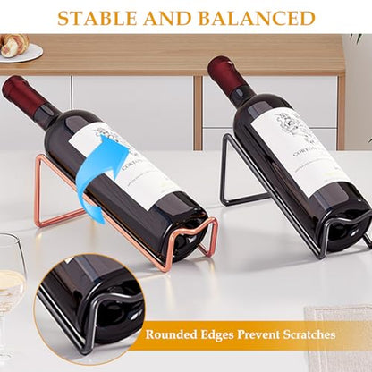 4-Pack Countertop Wine Bottle Holder, Small Metal Wire Wine Rack Stand for Tabletop Storage, Cabinet, Pantry, Bar, and Kitchen Organization (Rose Gold) - color: Rose Gold